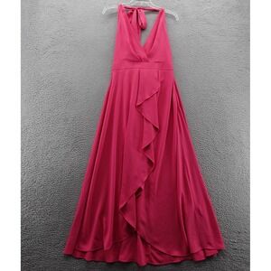 Karen Millen Pink Halter‎ Neck Maxi Dress Women Ruffle Detail Formal Gown